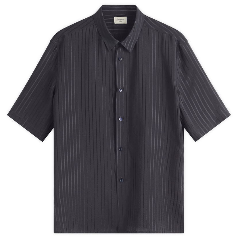 Skjorte Saint Laurent Saint Laurent Tonal Stripe Short Sleeve Shirt Sort | 601070-Y2G62-4102