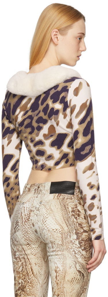 Sweater Blumarine Blumarine Print Cropped Cardigan with Faux Fur Collar Flerfarvet | 2M147A, 2