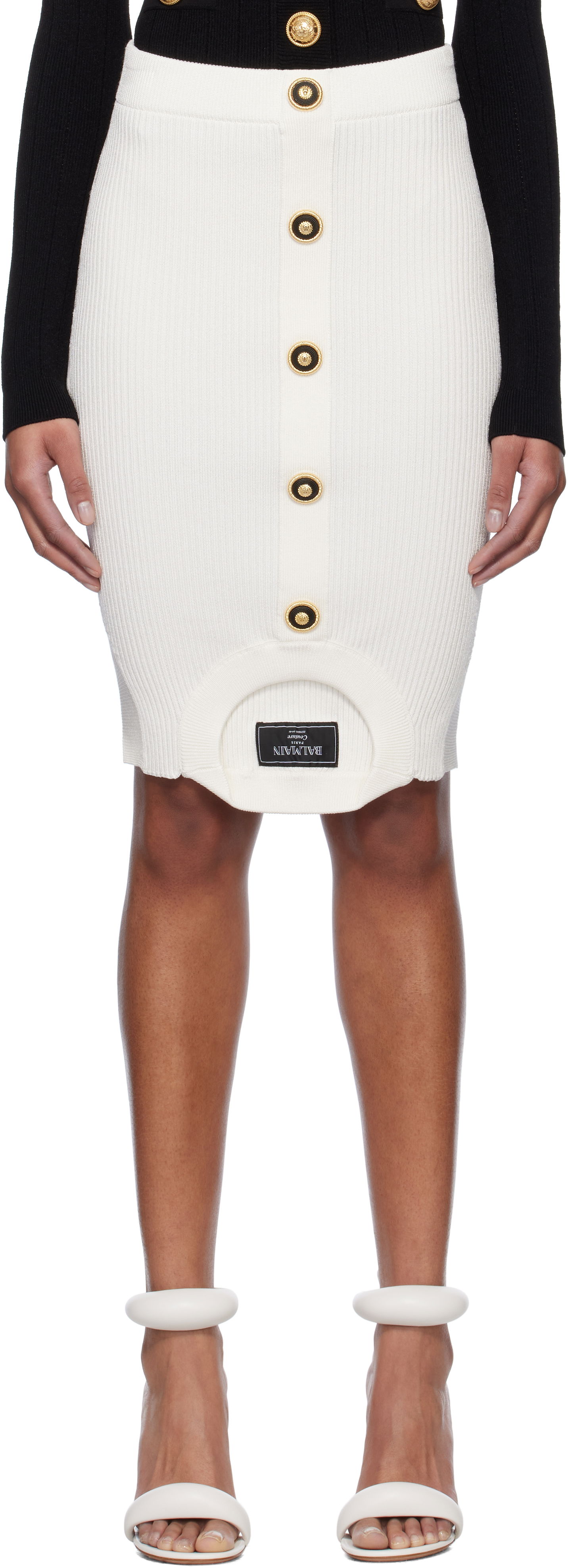 Nederdel Balmain Balmain Optical Illusion Ribbed Knit Miniskirt Hvid | EF1LBA60KI10, 0