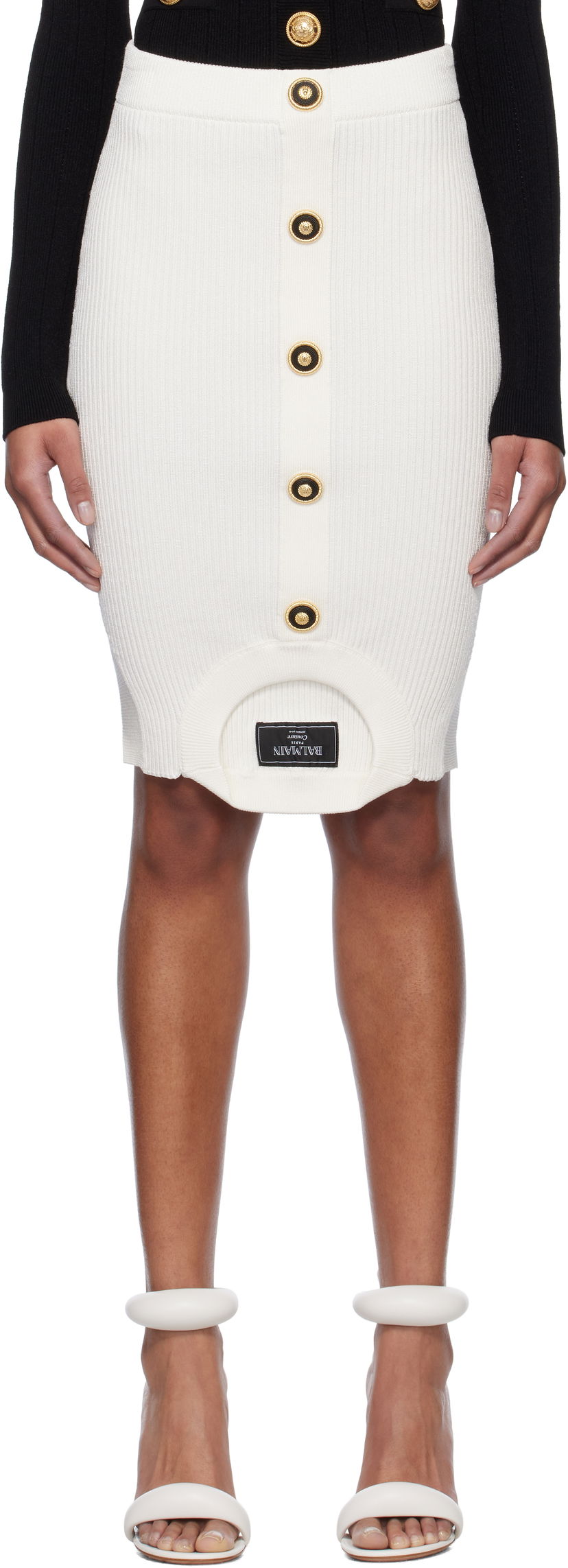 Nederdel Balmain Balmain Optical Illusion Ribbed Knit Miniskirt Hvid | EF1LBA60KI10