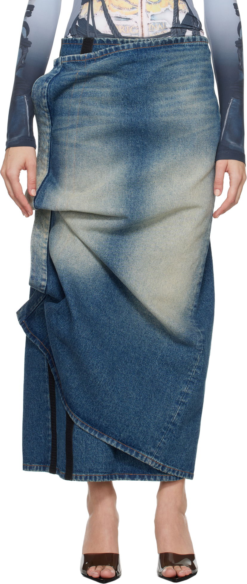 Nederdel Y/PROJECT Blue Velcro Denim Midi Skirt Blå | 107SK005