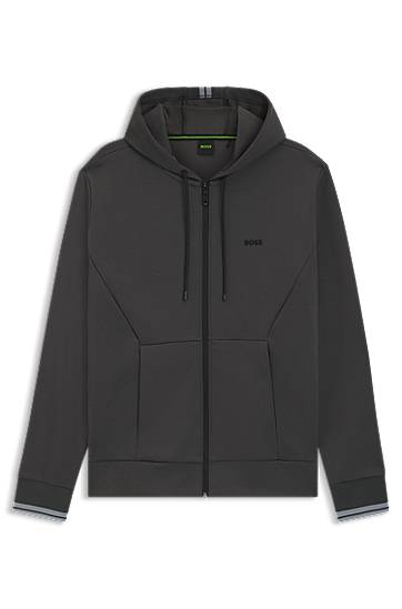 Sweatshirt BOSS BOSS Cotton-Blend Zip-Up Hoodie with Stripe Details Grå | 50542974