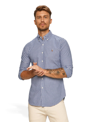 Skjorte Polo by Ralph Lauren Custom-Fit Oxford Checked Shirt Blå | 710549084010