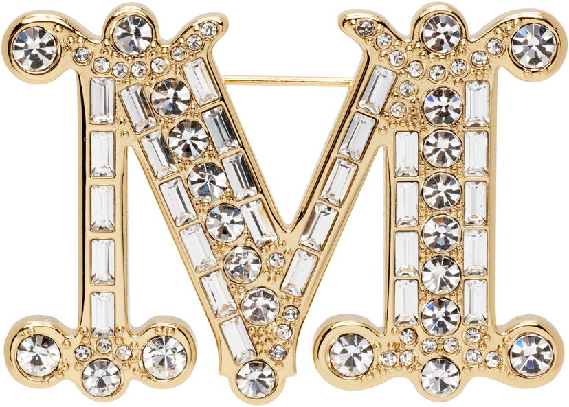 Stift Max Mara Bath2 Crystal-Embellished Letter M Brooch Metalisk | 2524756012600