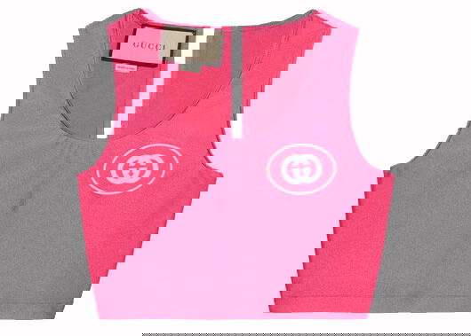 Crop top Gucci Interlocking G Jersey Crop Top Pink Lyserød | 693179 XJD6D 5826