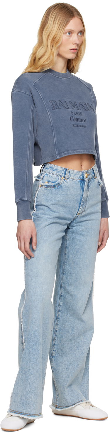 Sweater Balmain Balmain 'Couture' Cropped Embroidered Sweatshirt Blå | EF1JO076BC96, 3