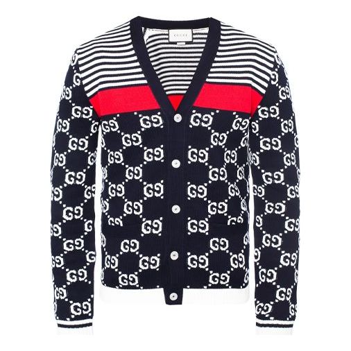 Sweater Gucci Classic Full Logo Stitching Wool Cardigan Blå | 523048-X9I07-4696