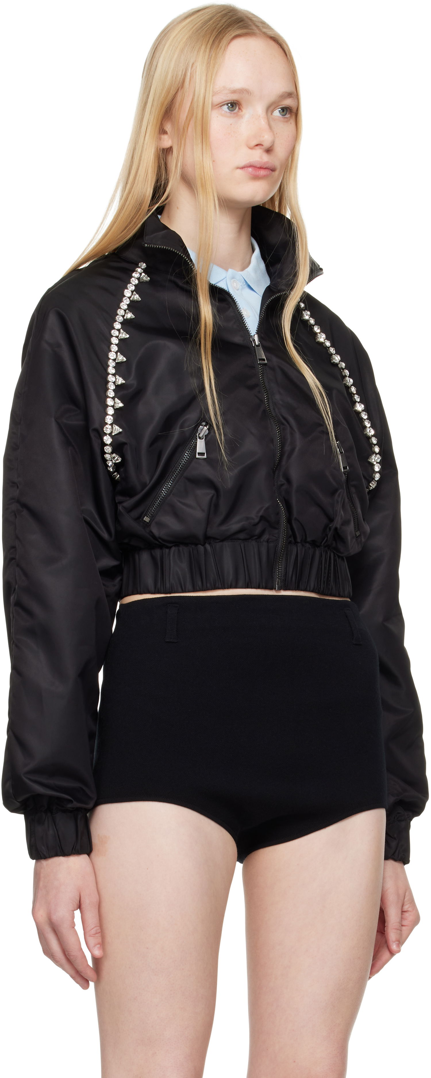 Bomberjakke Area AREA Crystal Trim Track Jacket Sort | SS25OU0028FA02, 1