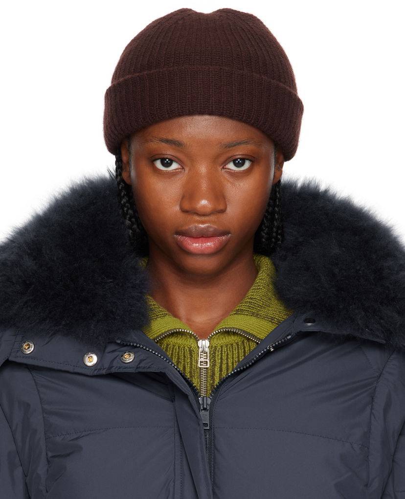 Beanie Yves Salomon Ribbed Beanie Brun | 24W23WAA500XXMACL
