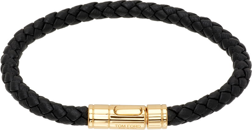 Armbånd Tom Ford Tom Ford Braided Leather Bracelet Sort | JM026-ALE009G