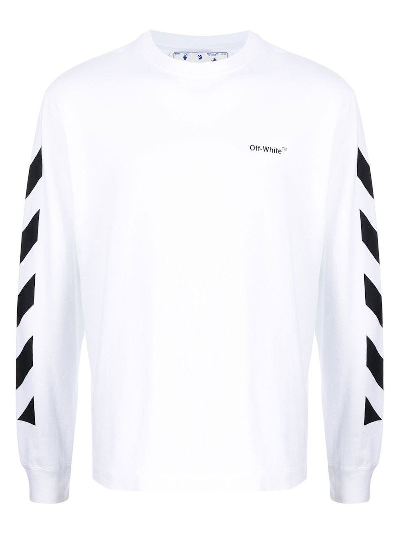 T-shirt Off-White Diagonal Helvetica Long Sleeve T-Shirt Hvid | OMAB064C99JER0010110