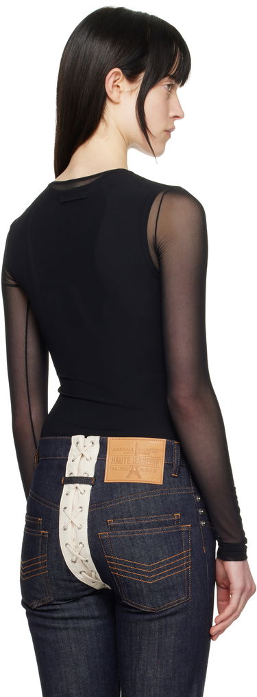 Krop Jean Paul Gaultier Jean Paul Gaultier Flocked Tattoo Ruban Mesh Long Sleeve T-Shirt Sort | 25/34-F-TO281I-T005-00, 2
