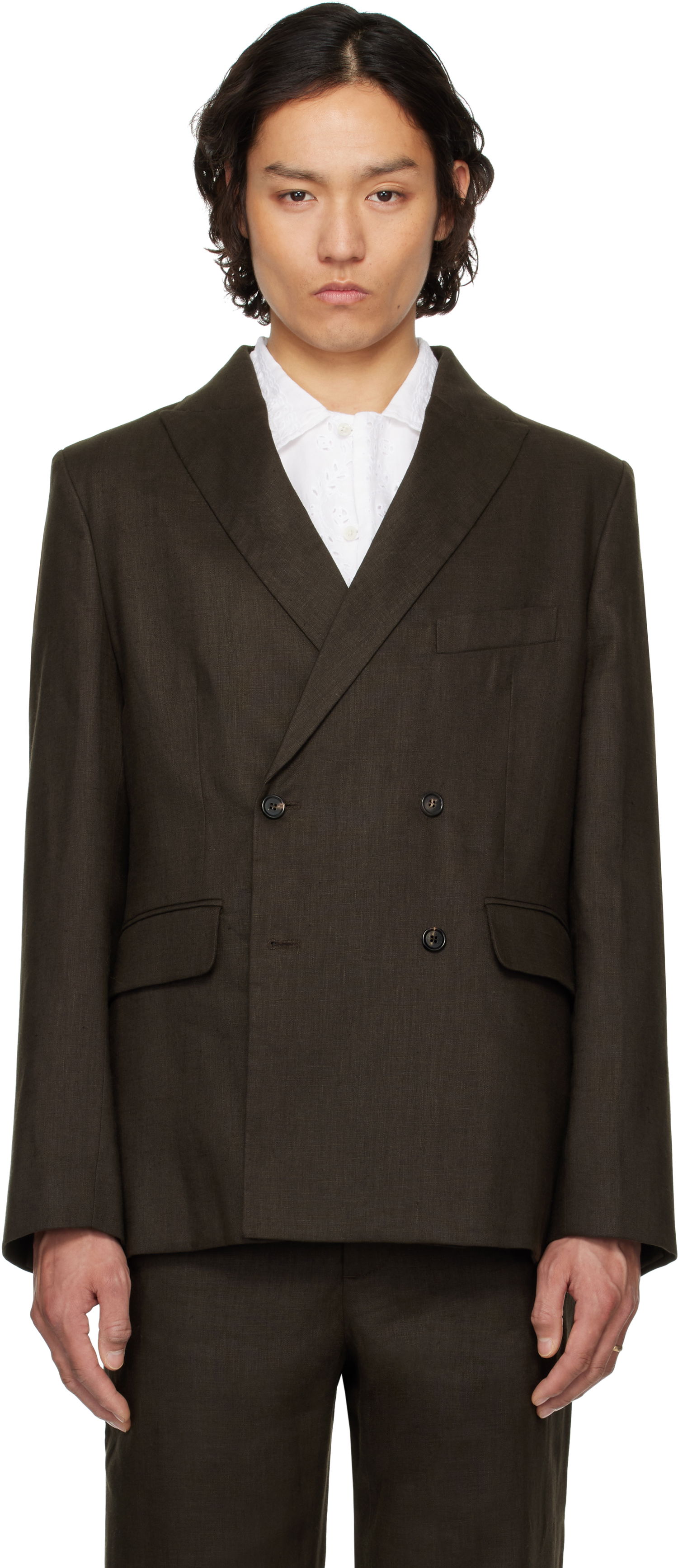Frakker Bode Bode Linen Double-Breasted Blazer Brun | MRS25SJ011, 0