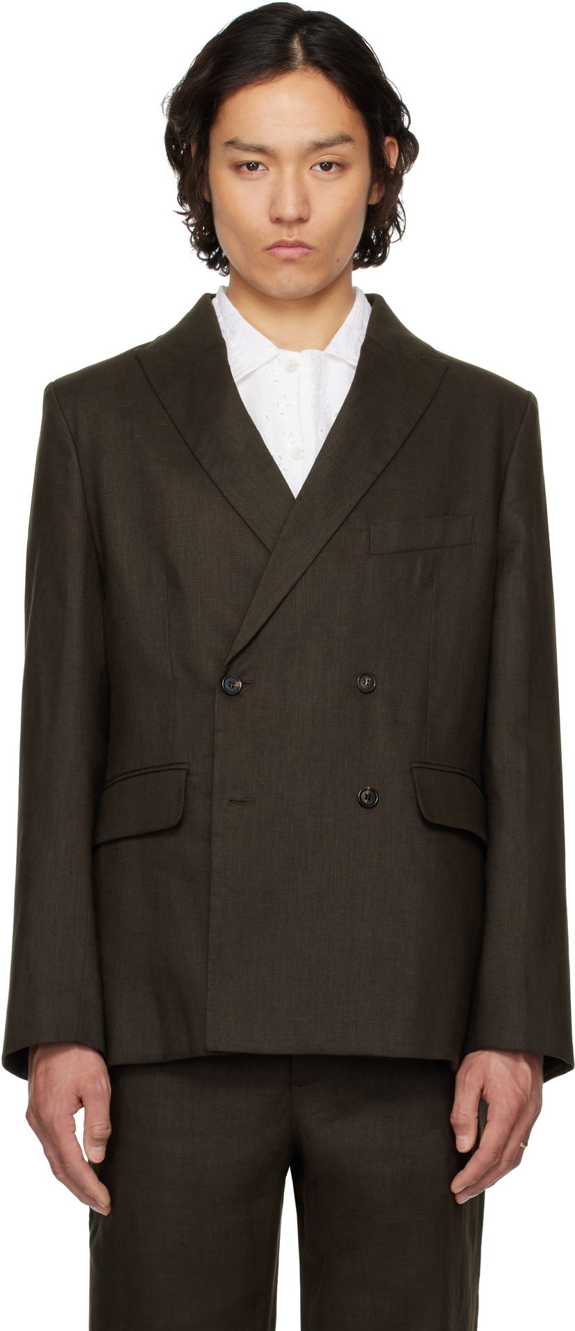 Frakker Bode Bode Linen Double-Breasted Blazer Brun | MRS25SJ011