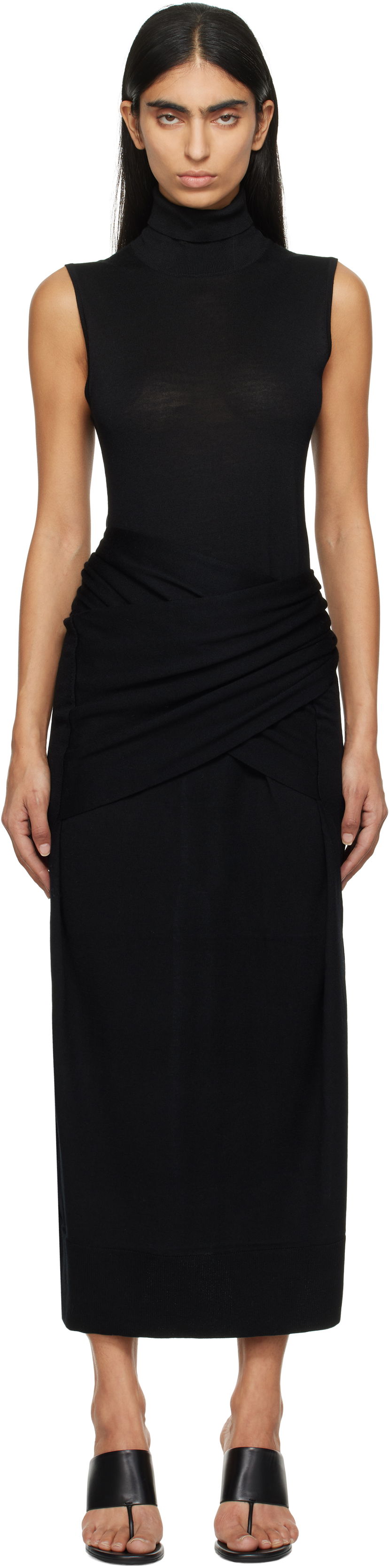 Kjole TOTEME TOTEME Draped Knit Midi Dress Sort | 244-WRD0150-YA0087