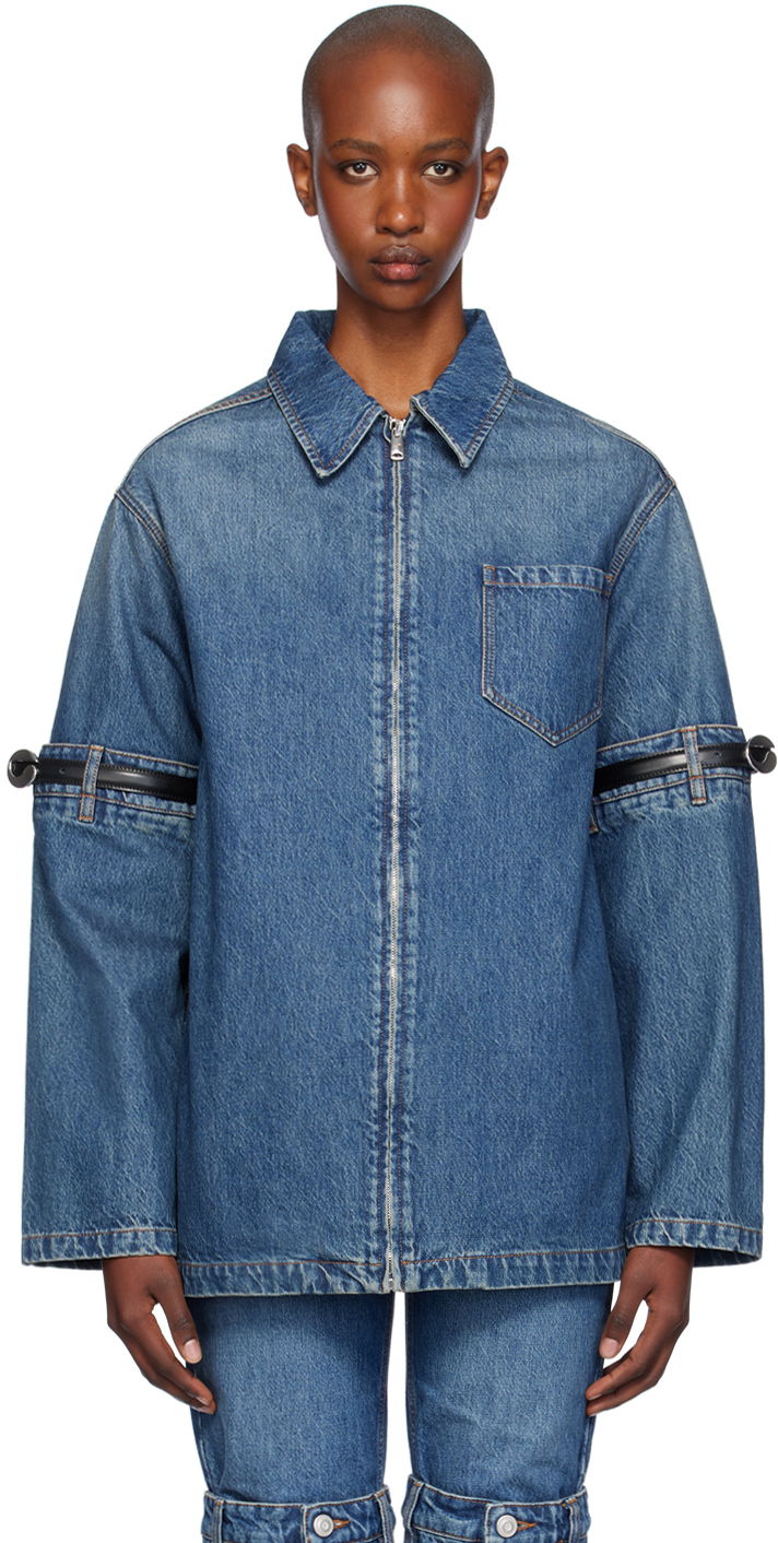Jakke Coperni Denim Jacket With Open Elbows Blå | COPCH42252