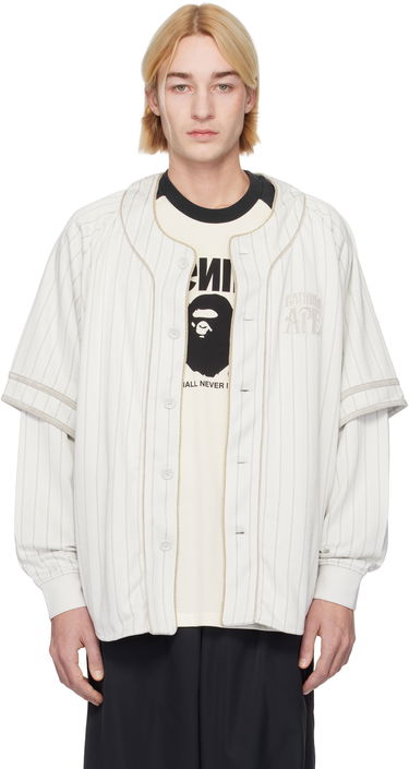 Skjorte BAPE Striped Long Sleeve Baseball Shirt Hvid | 001SHK801303M, 0