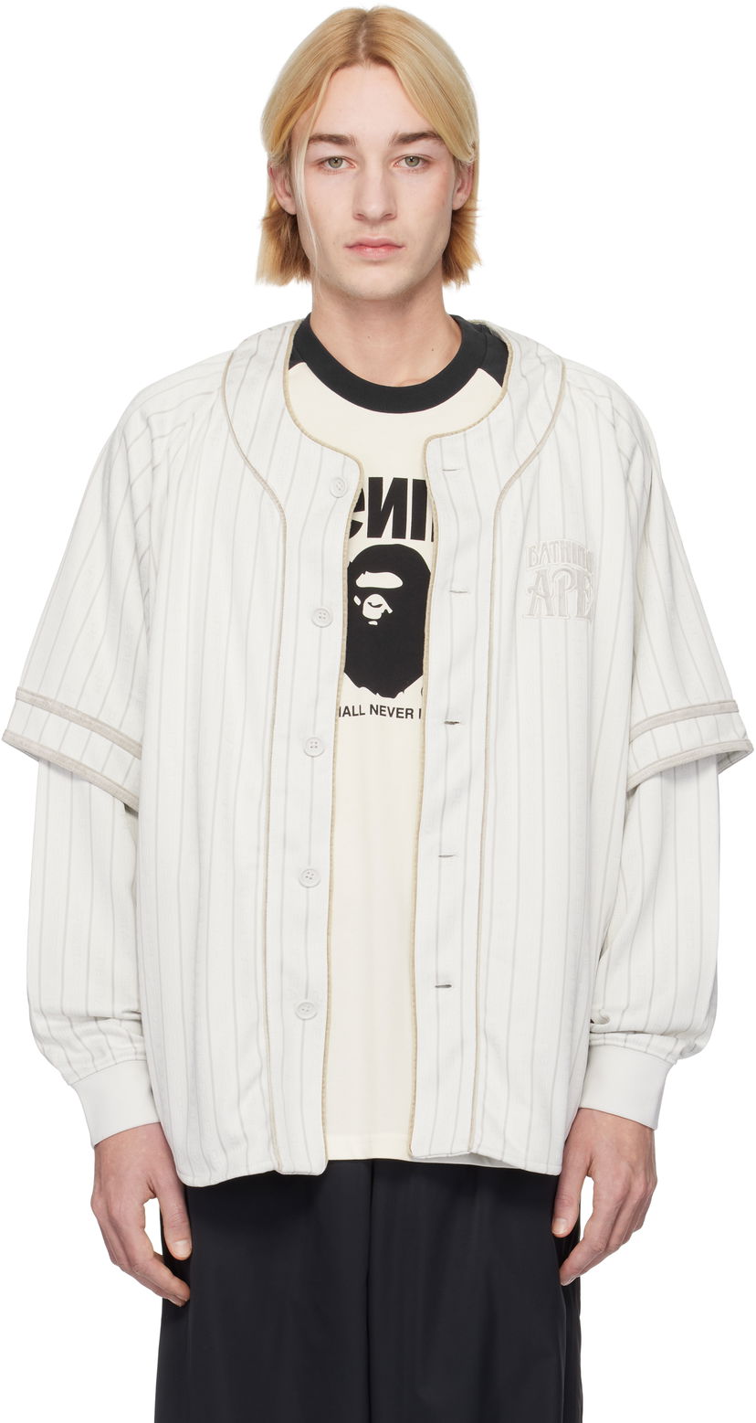 Skjorte BAPE Striped Long Sleeve Baseball Shirt Hvid | 001SHK801303M