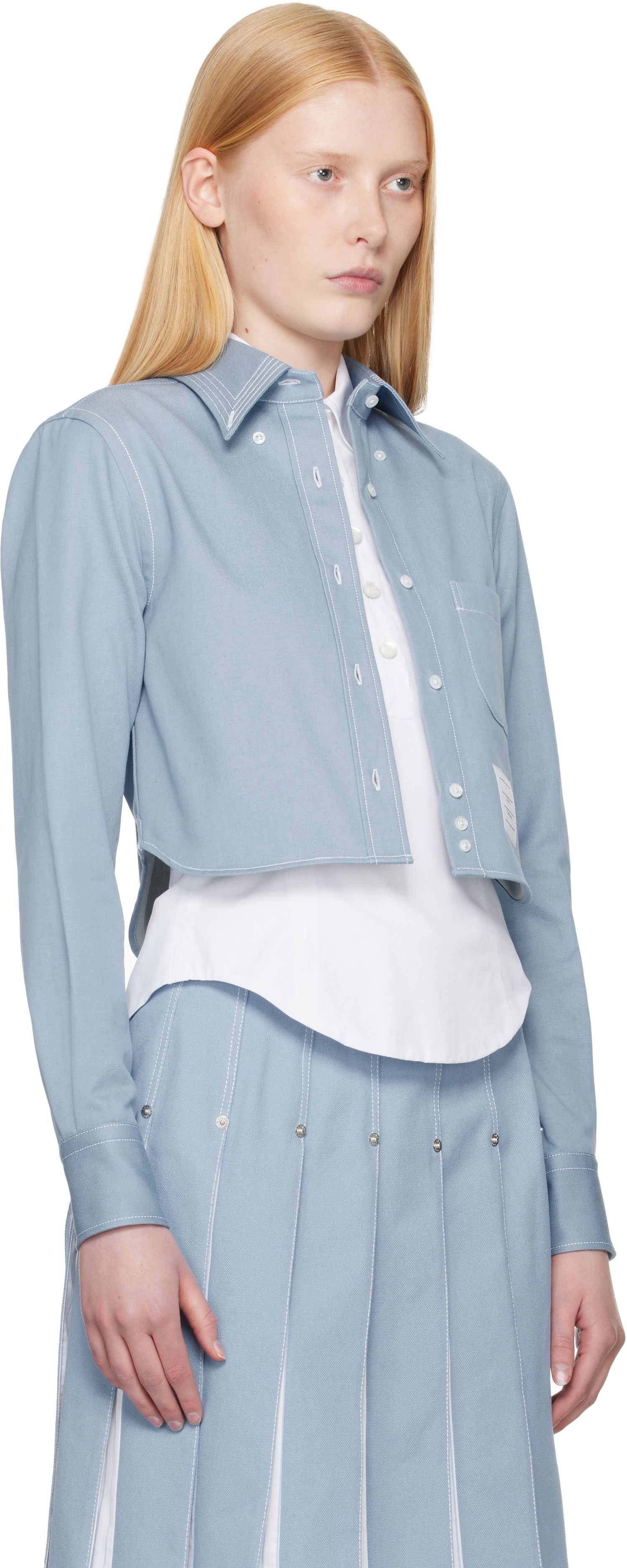 Skjorte Thom Browne Thom Browne Classic Cropped Long Sleeve Shirt Blå | FLL183A-F0991, 1