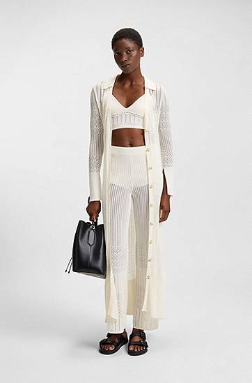 Bukser BOSS Stretch Knitted Trousers with Mixed Structures Hvid | 50535496, 1