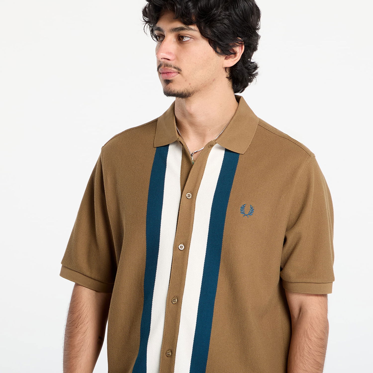 Polo skjorte Fred Perry Fred Perry Panelled Button Through Polo Shirt Brun | M8522 P96, 1