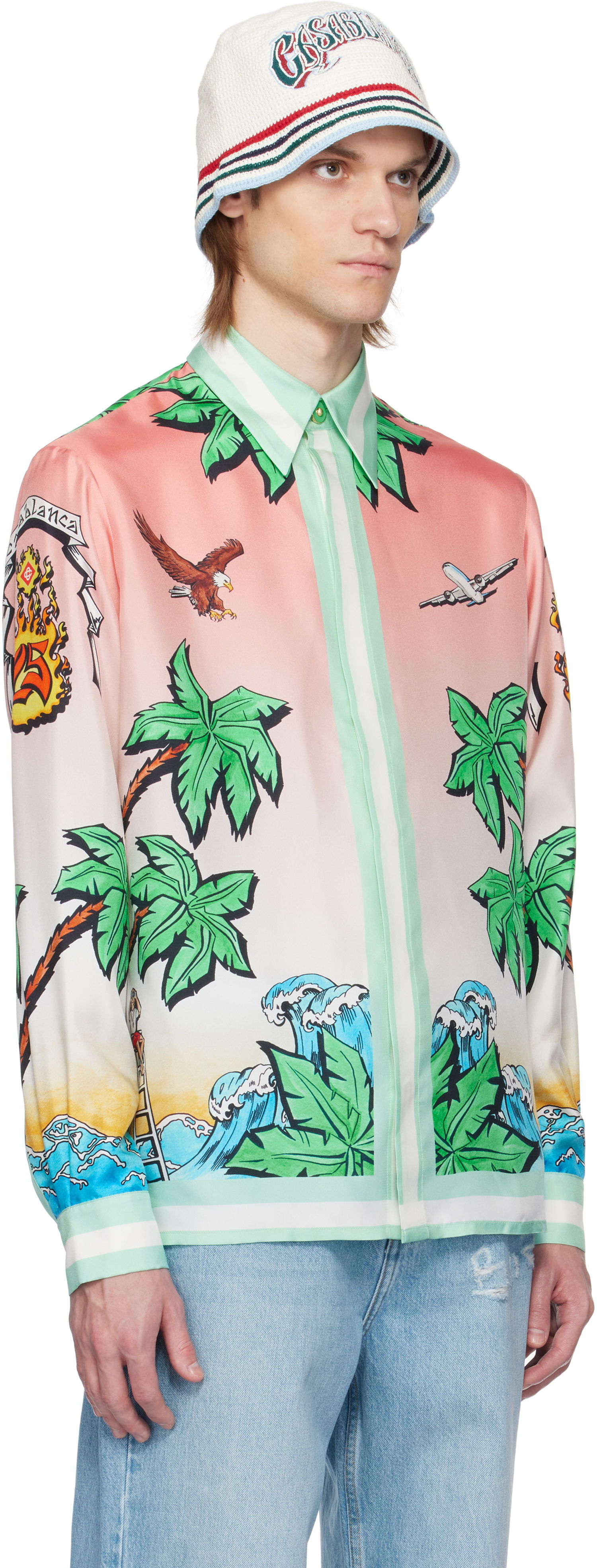 Skjorte Casablanca Casablanca 'Tennis Club' Print Silk Shirt Flerfarvet | U-MS25-SH-021-02, 1