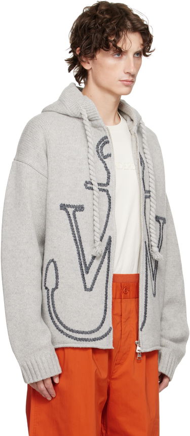 Sweatshirt JW Anderson Anchor Embroidery Zip Hoodie Grå | KW1429-YN0412, 1