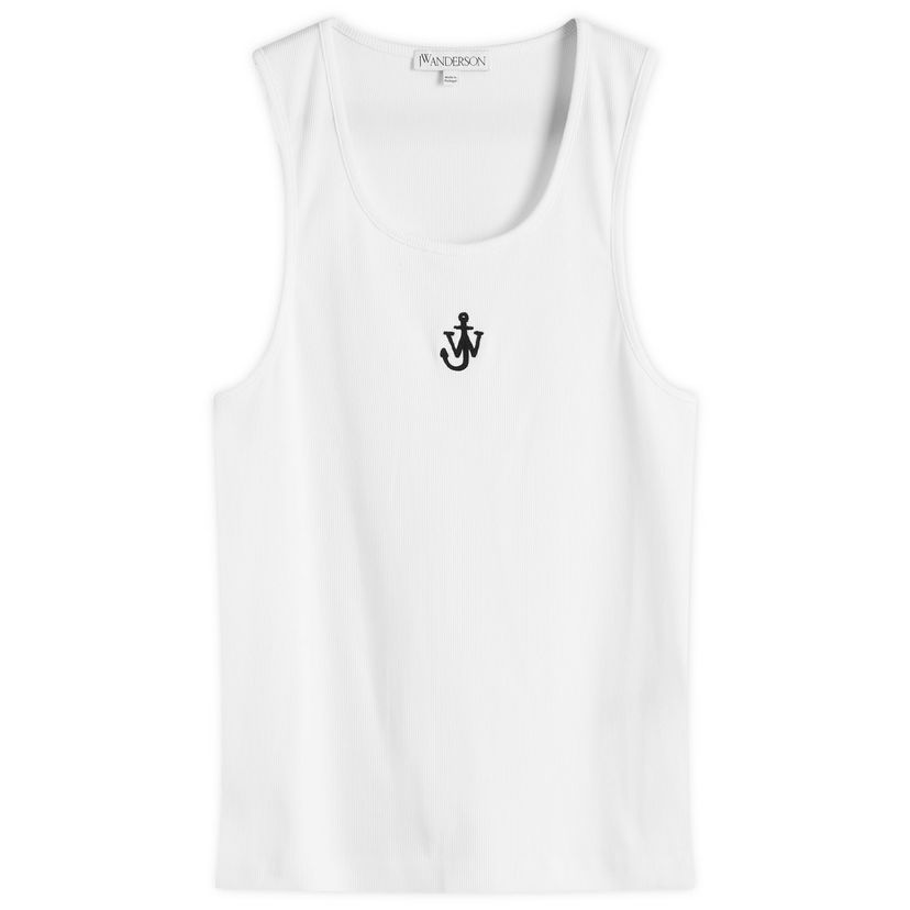 Tanktop JW Anderson White Ribbed Vest With Anchor Embroidery Hvid | JO0246-PG1512-001