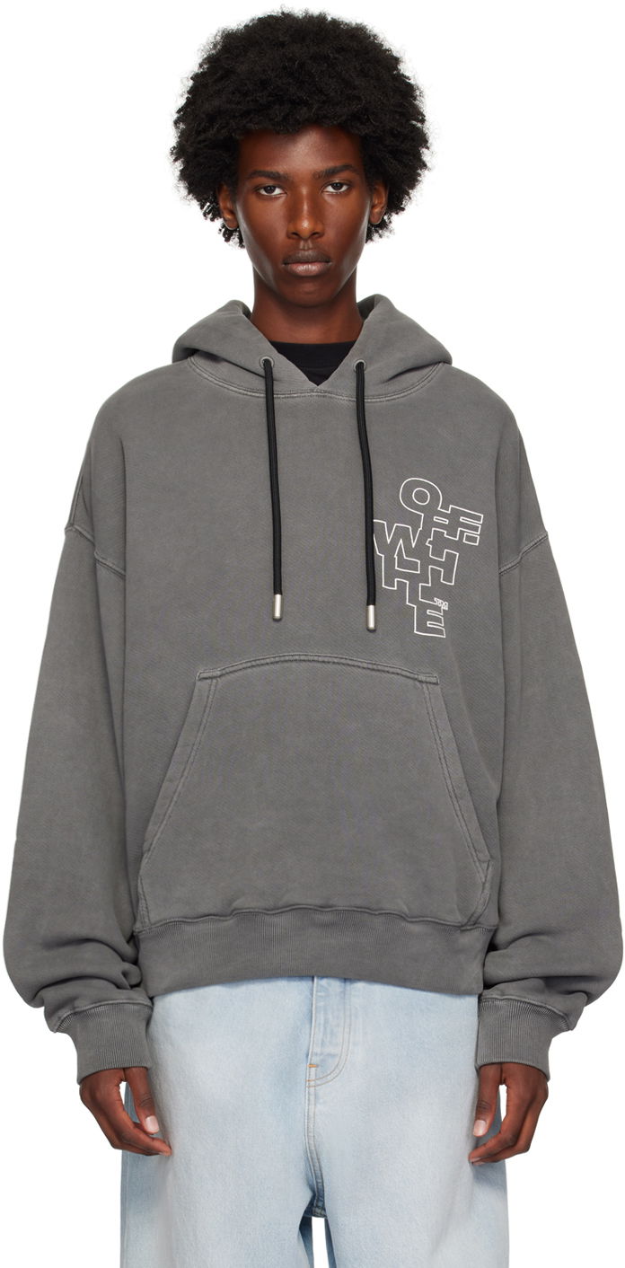 Sweatshirt Off-White Gray Outline Arrow Skate Hoodie Grå | OMBB085F24FLE0071001