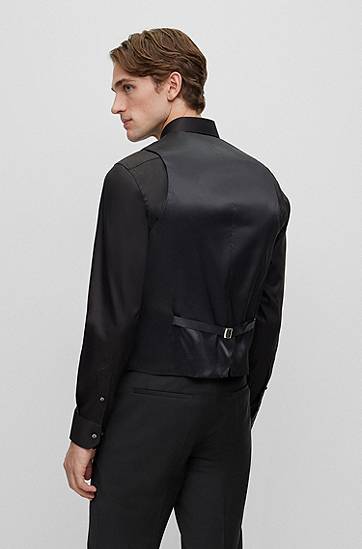 Vest BOSS BOSS Slim-Fit Virgin-Wool Blend Waistcoat Sort | 50482736, 1