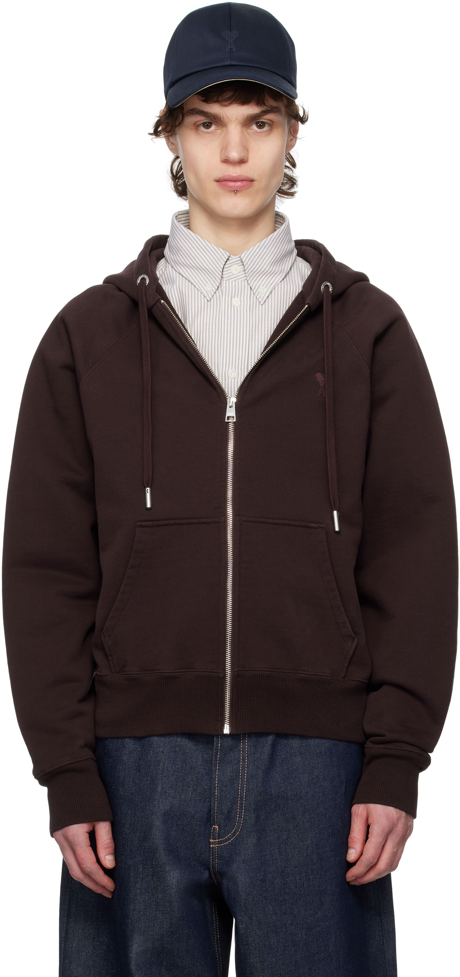 Sweatshirt AMI AMI Paris Ami de Coeur Zip-Up Hoodie Brun | HSW474.747, 0