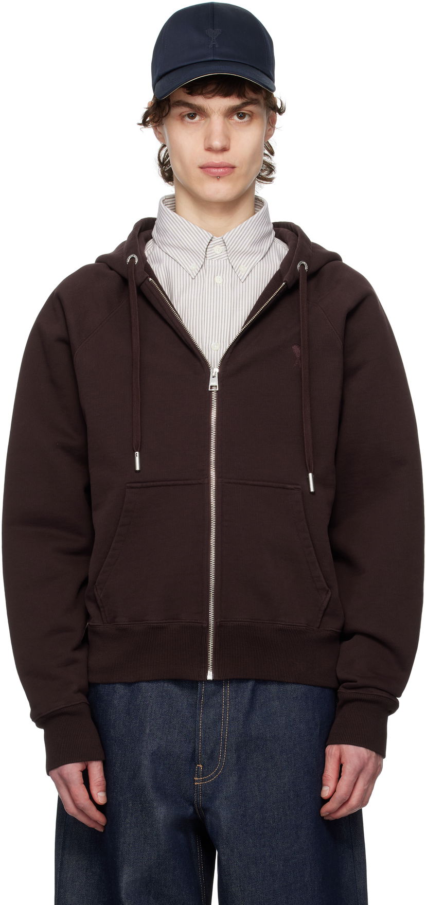 Sweatshirt AMI AMI Paris Ami de Coeur Zip-Up Hoodie Brun | HSW474.747