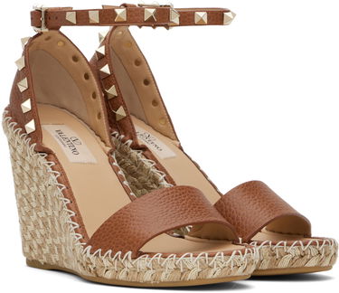 Skopleje Valentino Valentino Garavani Double Rockstud Grainy Calfskin Wedge Espadrilles Brun | 6W2S0090FEQ, 3