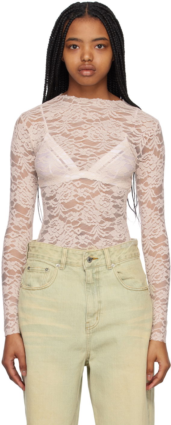 T-shirt We11done We11done Lace Long Sleeve Top Lyserød | WD-BL1-23-129-W-BG