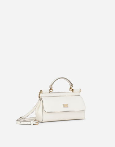 Håndtaske Dolce & Gabbana Dolce & Gabbana Sicily Small Dauphine Leather Top Handle Bag Hvid | BB7116B100180001, 2