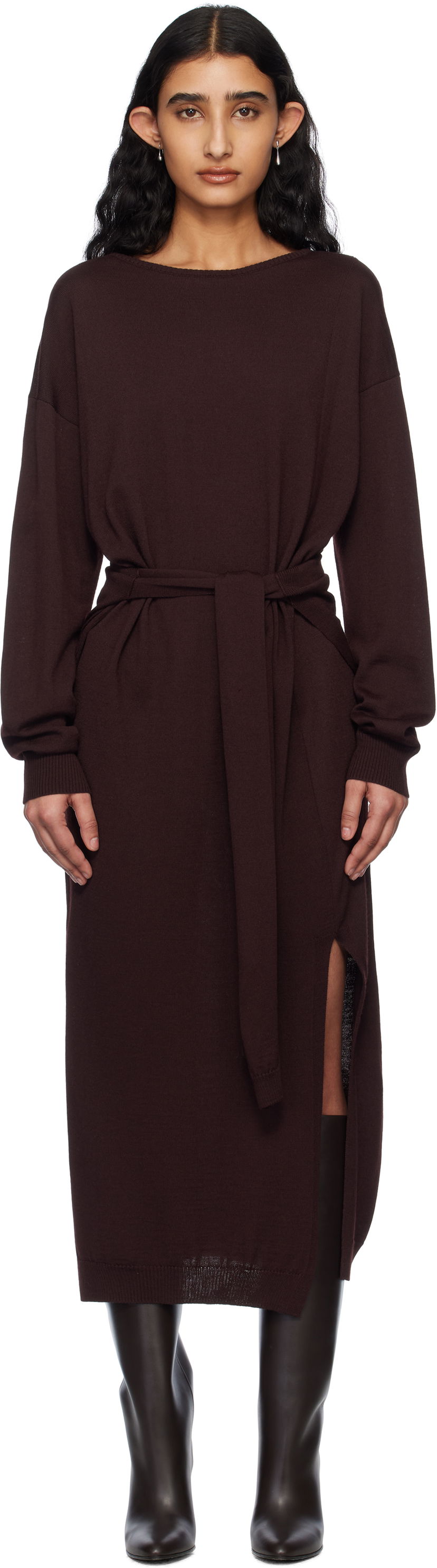 Kjole LEMAIRE LEMAIRE Trompe L'Oeil Knit Maxi Dress Bourgogne | DR1093 LK087