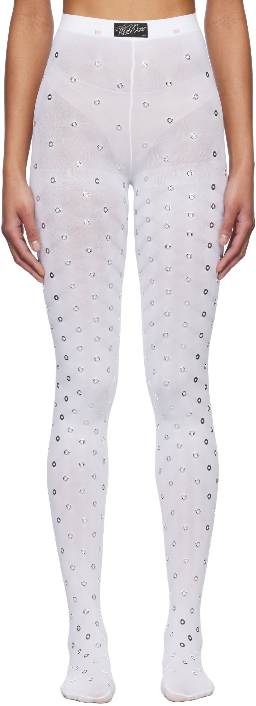 Sokker We11done We11done Eyelet Tights Hvid | WD-LE0-25-284-W-WH