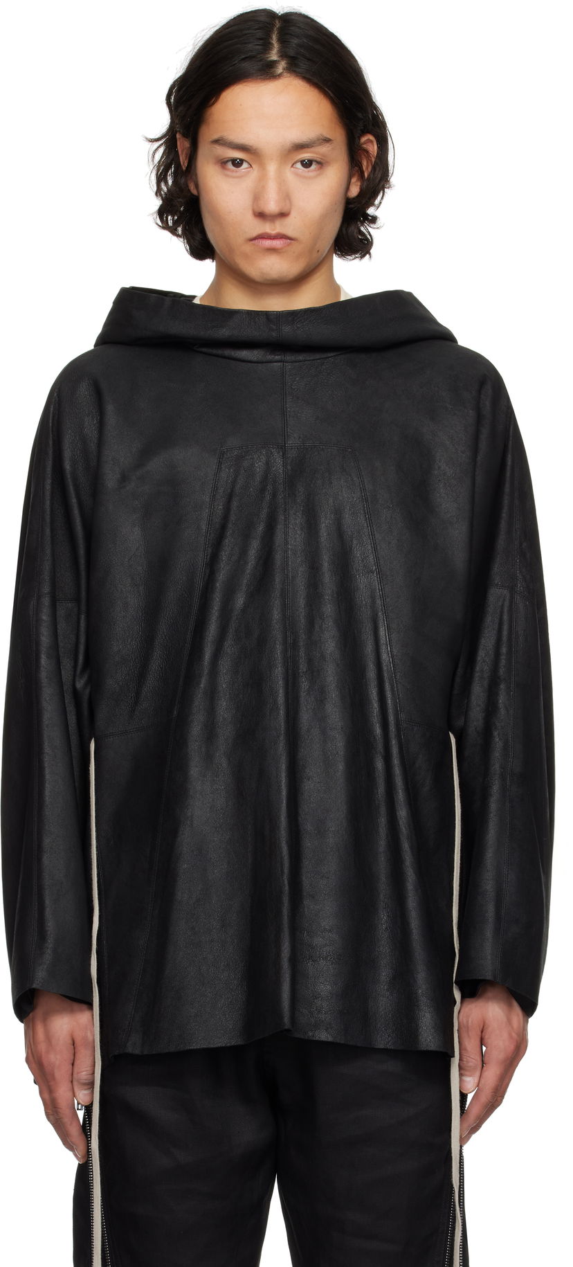 Sweatshirt Rick Owens Rick Owens Hollywood Hooded Tunic Leather Jacket Sort | RR01E5702 LBA
