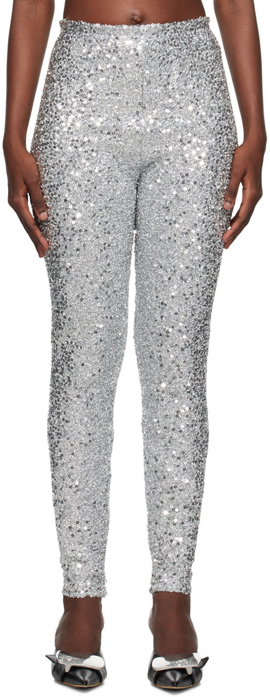Leggings We11done We11done Sequined Leggings Metalisk | WD-LE3-23-246-W-SV