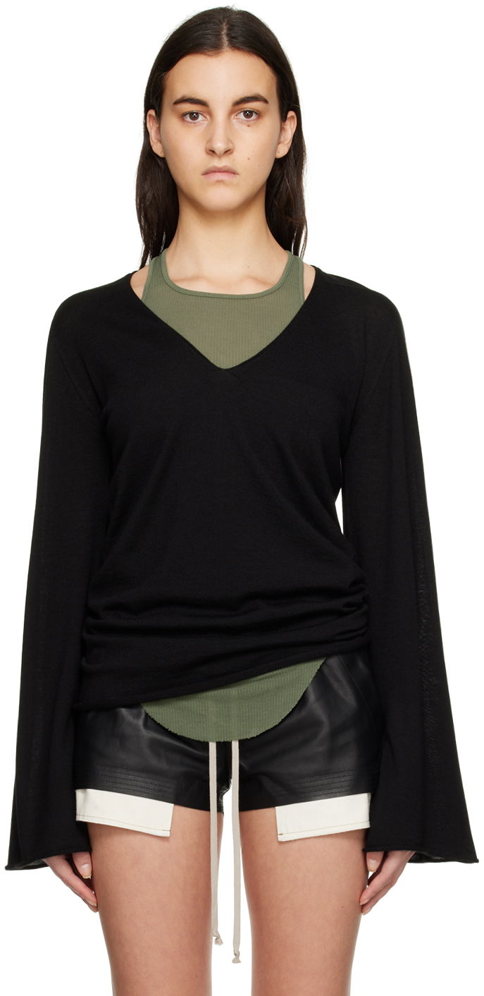 Sweater Rick Owens V-Neck Long Sleeve Sweater Sort | RP01C5616 M