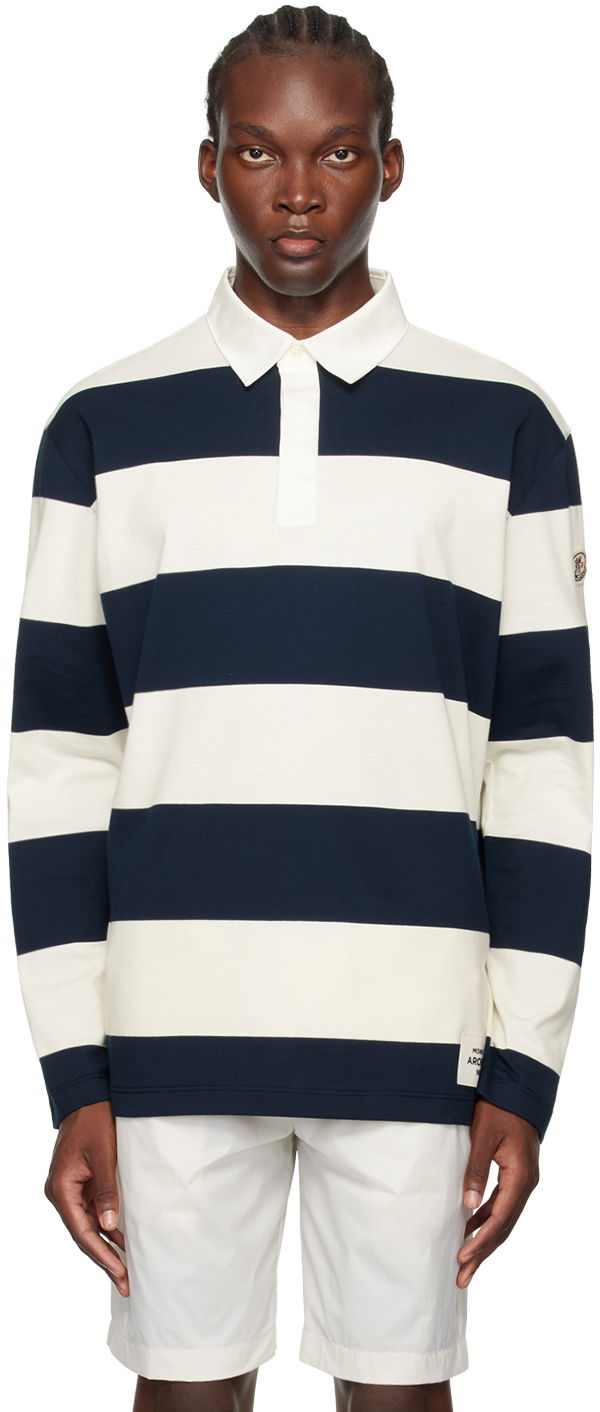 Polo skjorte Moncler White & Navy Striped Polo Mørkeblå | J20918B0000189ANC