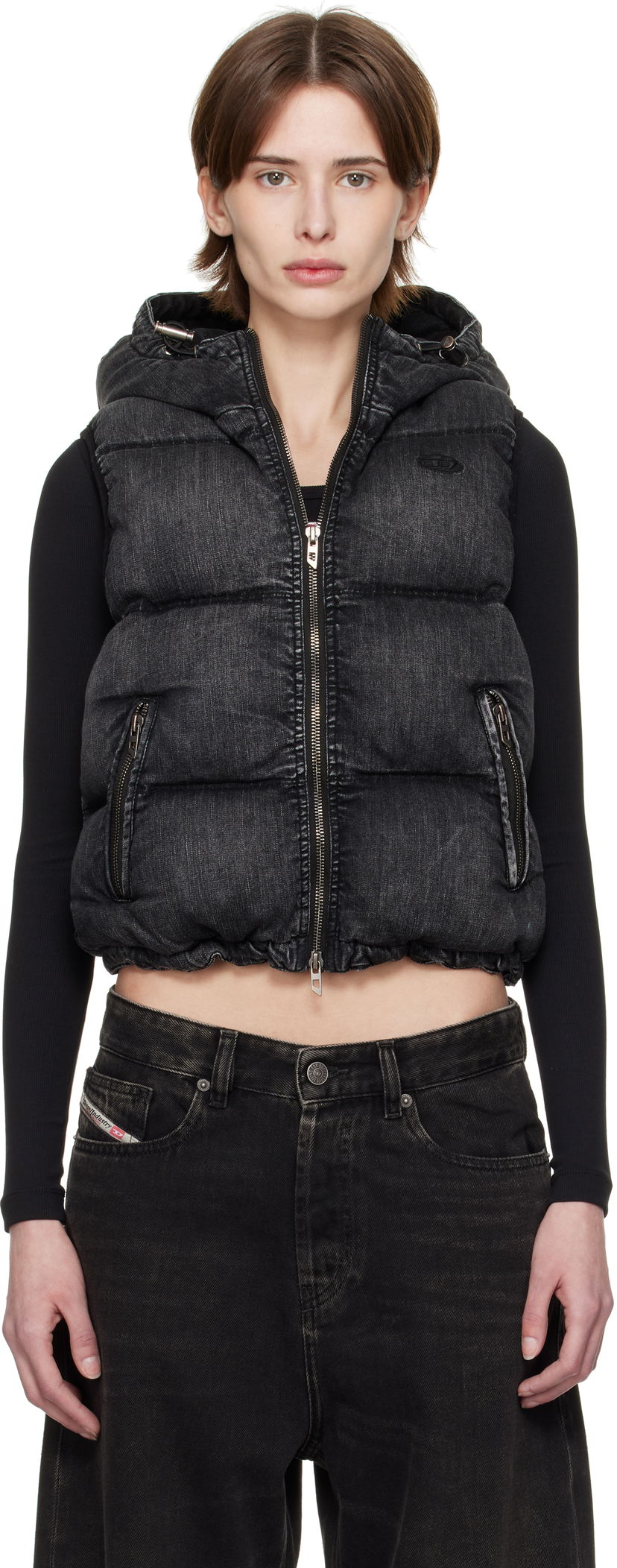 Vest Diesel Diesel W-Hopper Cropped Puffer Vest Sort | A16058 0ABCB