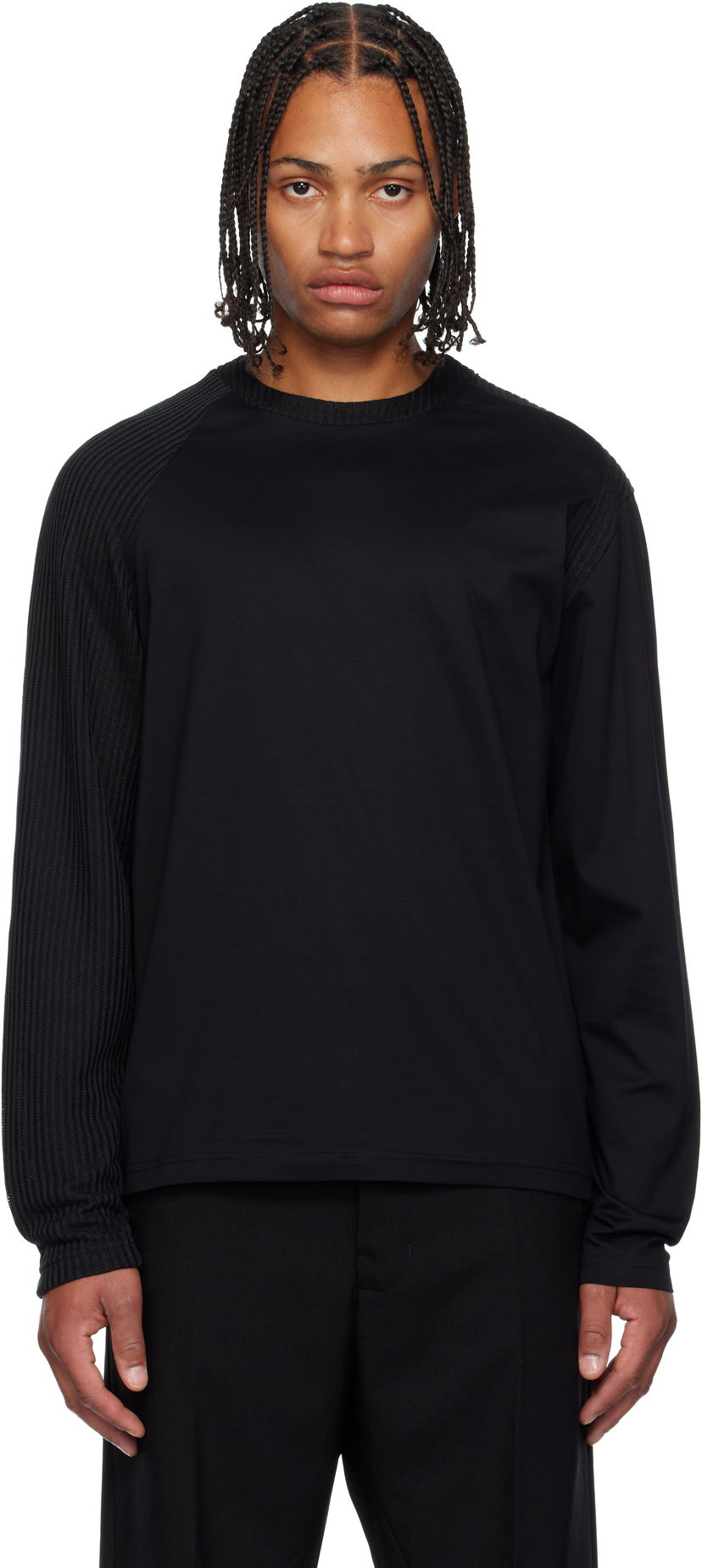 T-shirt HELIOT EMIL Obscura Long Sleeve T-Shirt with Ribbed Details Sort | AW25_M_09_152_BLK01