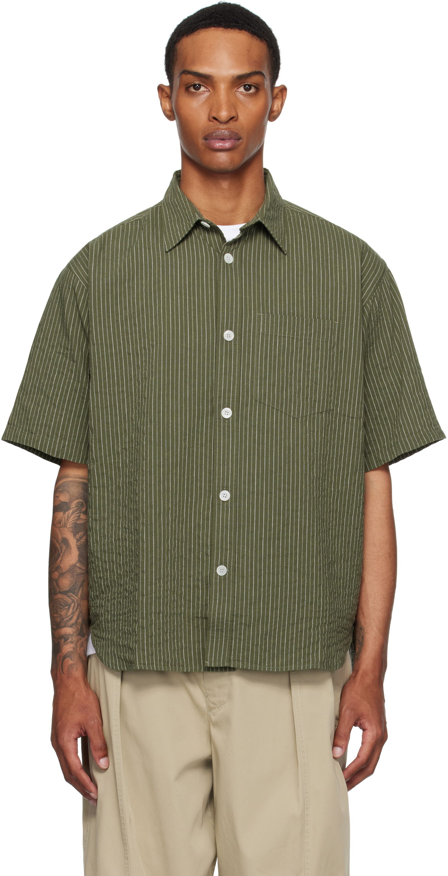 Skjorte NORSE PROJECTS Norse Projects Mo Oversized Stripe Short Sleeve Shirt Grøn | N40-0829, 0