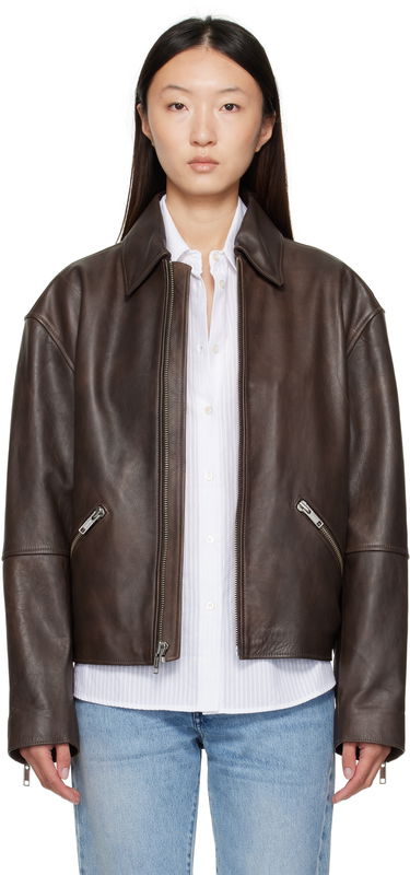 Jakke CALVIN KLEIN Calvin Klein Distressed Leather Biker Jacket Brun | 81B530G, 0