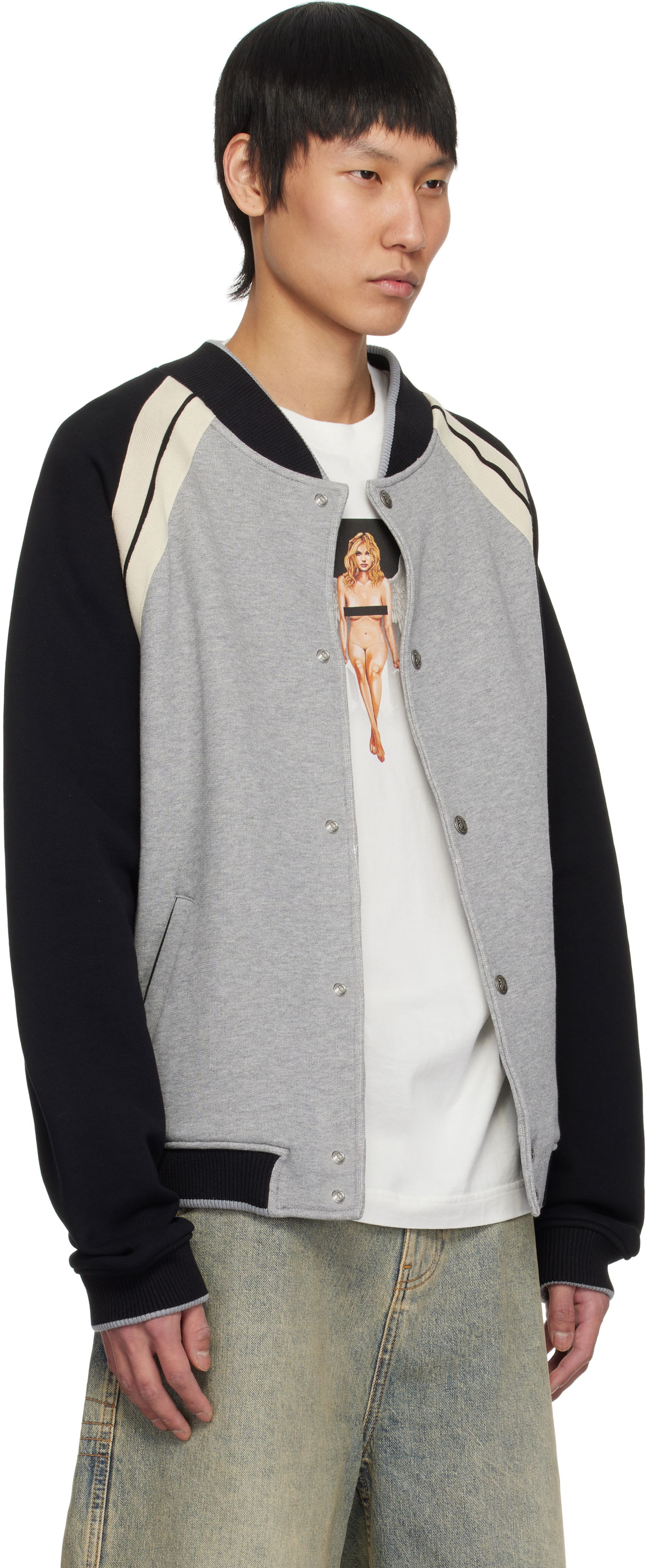 Bomberjakke Palm Angels Palm Angels Varsity Bomber Jacket Grå | PMEK010S25FAB0010810, 1
