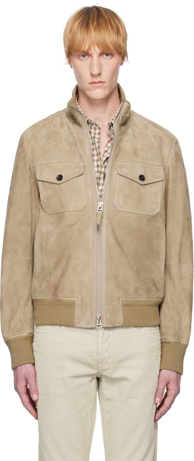 Bomberjakke Tom Ford TOM FORD Chest Pocket Suede Bomber Jacket Beige | LBS060-LMS020S25