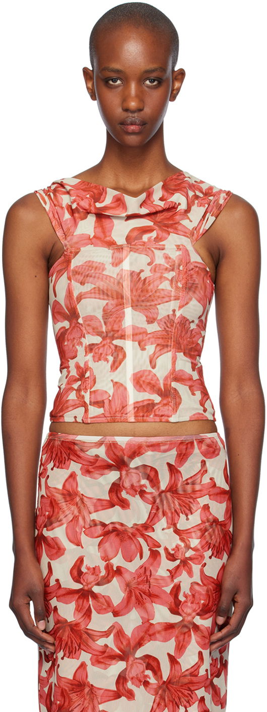 Tanktop Miaou Miaou Magda Floral Corset Top Rød | 7090PM1OAL