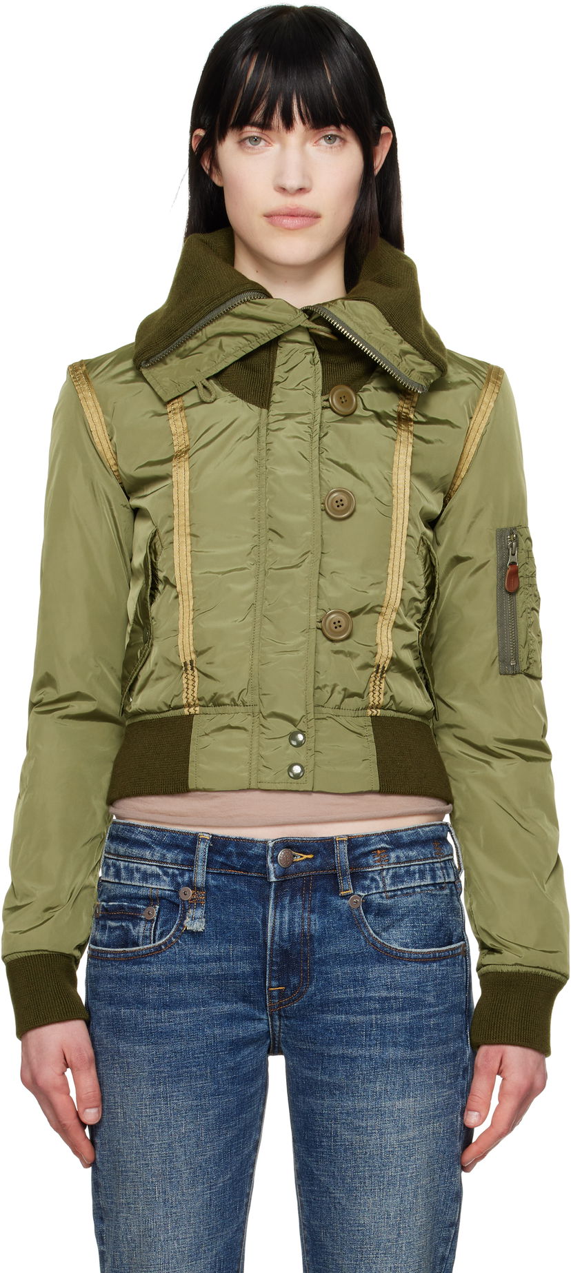 Bomberjakke R13 R13 High Neck N2B Shrunken Bomber Jacket Grøn | R13WR348-R448B