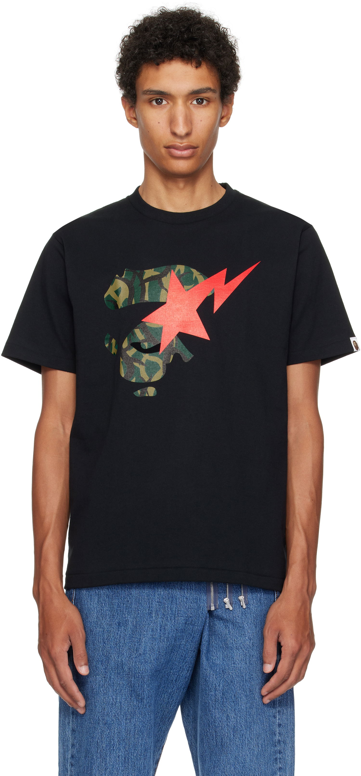 T-shirt BAPE Trial Camo Ape Face STA T-Shirt Sort | 001TEL301035M, 0